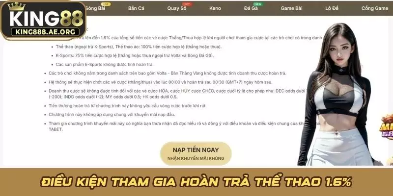 Điều kiện tham gia hoàn trả thể thao 1.6% Điều kiện tham gia hoàn trả thể thao 1.6%