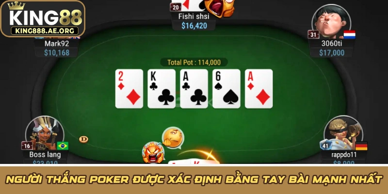 Người thắng Poker được xác định bằng tay bài mạnh nhất Người thắng Poker được xác định bằng tay bài mạnh nhất